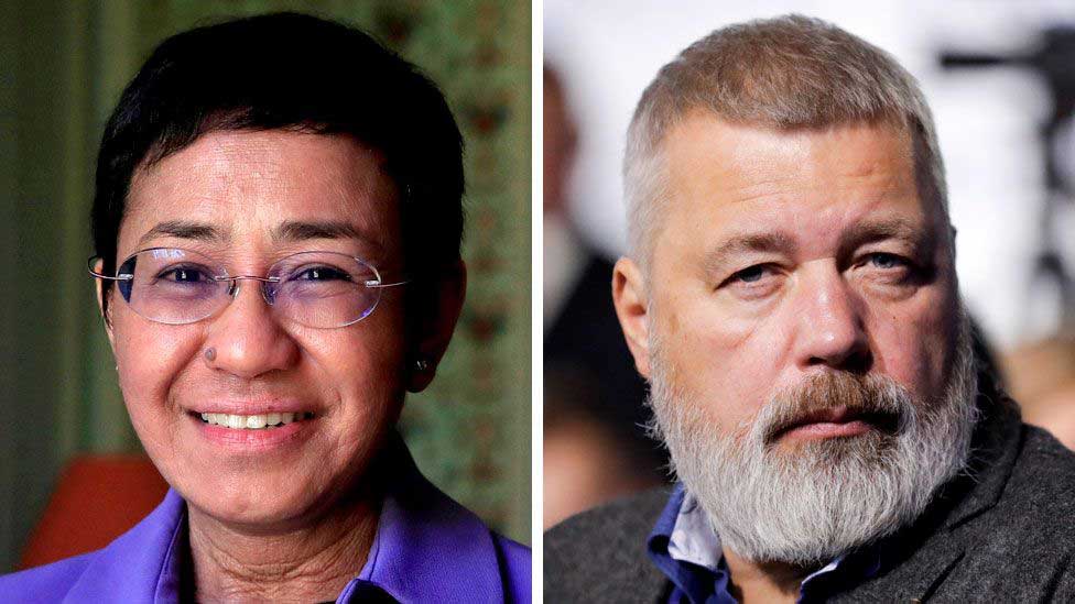Journalists Maria Ressa and Dmitry Muratov have won the Nobel Peace Prize for their fights to defend freedom of expression in the Philippines and Russia. REUTERS