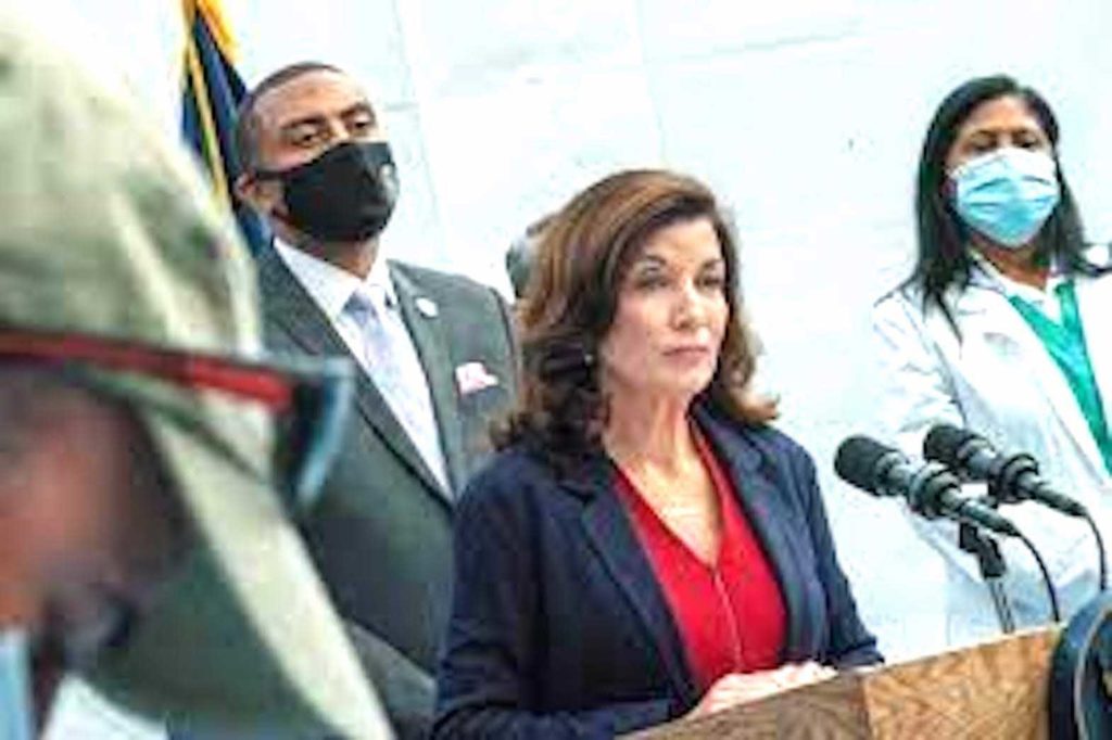 Gov. Kathy Hochul said she might start recruitment from abroad or other states if many health care workers leave or are fired for refusing to abide by Covid vaccine mandates.