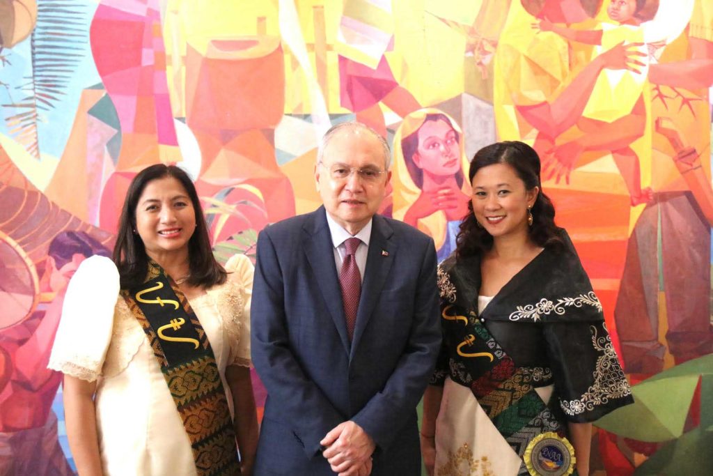 Rhoda Redulla (left), Ambassador Jose Manuel Romualdez, and Larissa Ann Africa during their induction into the American Academy of Nursing (AAN) Class of 2021. CONTRIBUTED