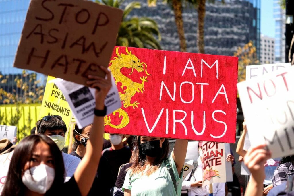 Asian Americans protesting rise in pandemic-triggered anti-Asian hate incidents. REUTERS