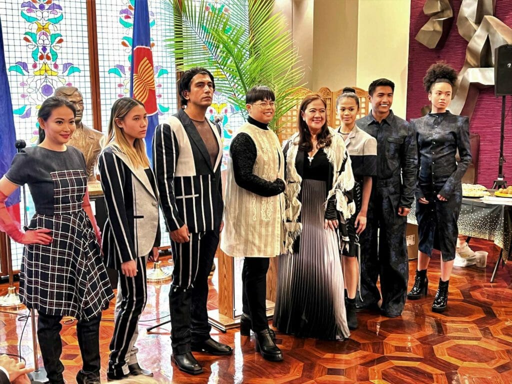 Bessie Besana (4th from left) launches his brand in New York with a Fall-Winter Travel collection modeled by (L-R) Johanna Marie Alonzo, Kelly Vergara , Mizael Becerra , Allyson Palo , Baron Andrews and Juliet Petion Photo by Porsha Seechung/INQUIRER.