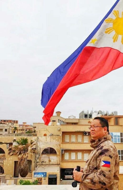 Former journalist and current diplomat Elmer Cato standing guard at the Philippine Embassy in Tripoli, Libya, which he led in 2019. CONTRIBUTED