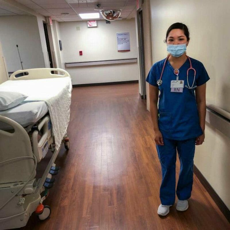   Mary Venus, a nurse from the Philippines, on duty at Billings Clinic in Billings, Mont. Nick Ehli/Kaiser Health News    