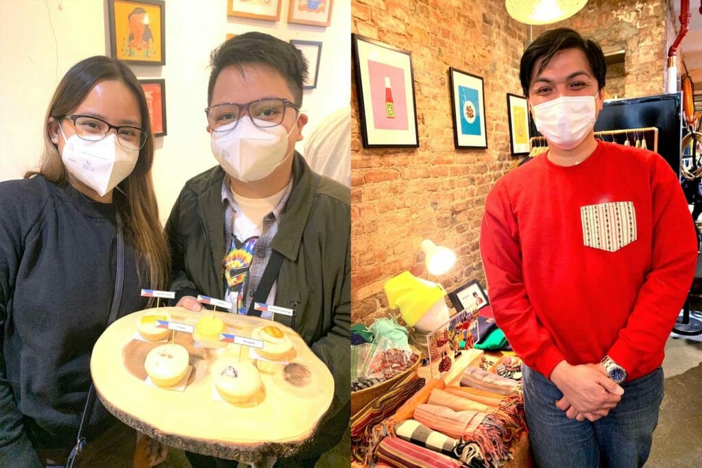 Rachel and Tricia Elazegui (left) show off their dinugpao and putoflan, while Chibundle owner MJ Yap (right) displays samples of Philippine-sourced products she can fulfill through her site. Ctanj/INQUIRER photos. INQUIRER/CTan