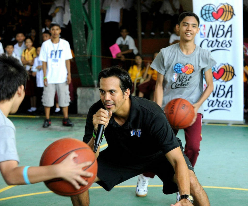 Fil-Am coach Erik Spoelstra went to the Philippines in 2011 and spearheaded the NBA FIT program by conducting clinics for kids. NBA