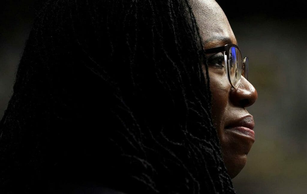  Ketanji Brown Jackson, nominated to be a U.S. Circuit Judge for the District of Columbia Circuit, testifies before a Senate Judiciary Committee hearing on pending judicial nominations on Capitol Hill in Washington, U.S., April 28, 2021. REUTERS/Kevin Lamarque/Pool/File Photo 