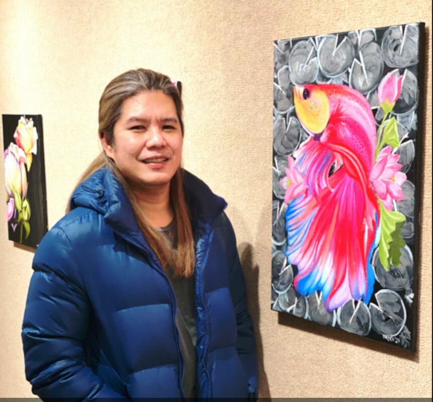 Salvador is self-taught and works with oil paints and mixed media.