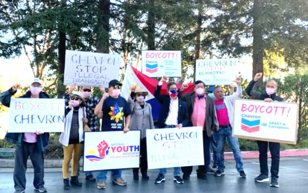 Fil-Ams protesting and calling for a boycott of Chevron products, at the corporation's headquarters in San Ramon, California. SCREENSHOT