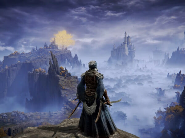 This is a game character looking over a wide landscape.