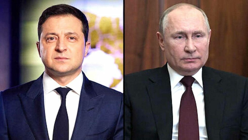 Ukrainian President Volodymyr Zelensky and Russian President Vladimir Putin. (EPA, Reuters)   