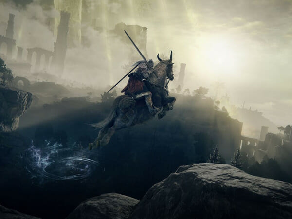 This is a game character galloping across a landscape.