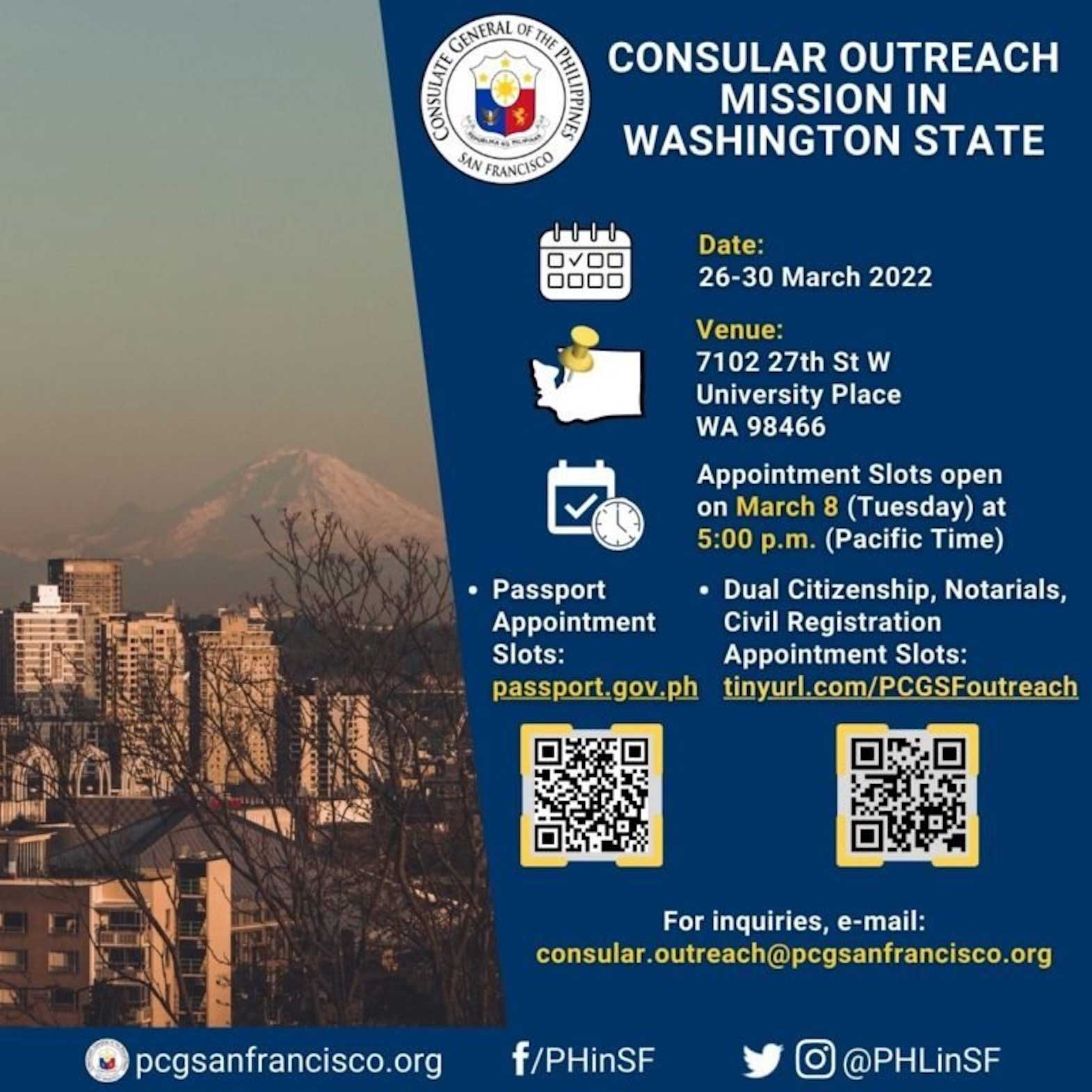 PH consular service outreach returns to Washington state, March 2630
