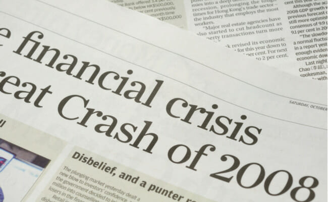 This is a newspaper headline about the 2008 Financial Crisis.