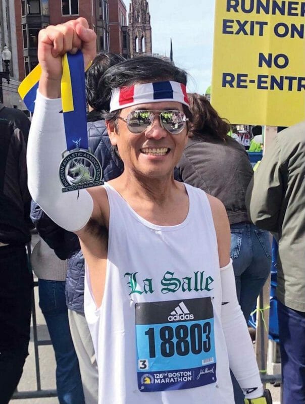  Noel Colina crossed the finish line at the 3 hours, 43 minutes, 49 seconds – six minutes faster than the Boston Marathon qualifying time.  MARIA GIBBON
