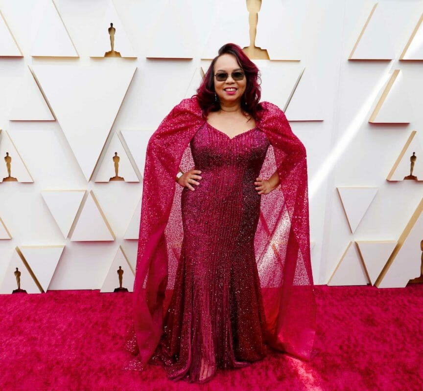 Author Janet Susan R. Nepales, who champions Filipino genius in fashion, proudly wore a gown by Michael Cinco on the red carpet of the recent Oscars. RV NEPALES