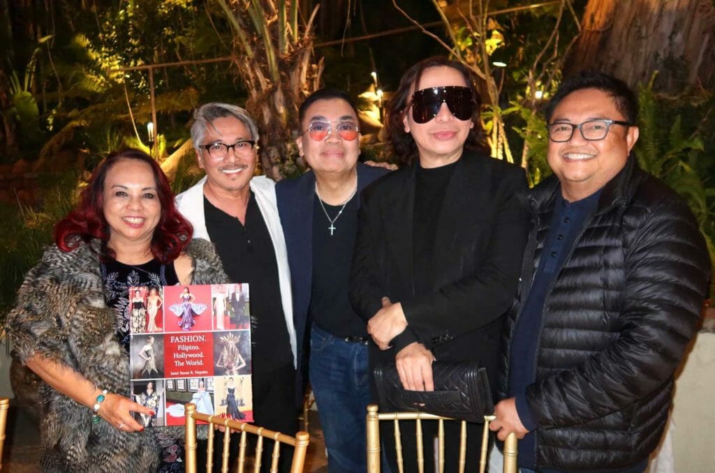 Janet Susan R. Nepales with some of the Filipino designers she featured in her book, “FASHION. Filipino. Hollywood. The World" (from left) Alan Del Rosario, David Tupaz, Michael Cinco and Alexis Bong Monsanto. RV NEPALES