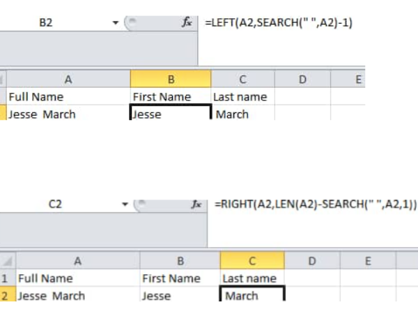 How to Separate first and last names in Excel using formulas