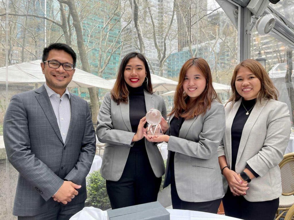 University of Cebu Stetson mooting champs Golda Lim (second from left) and Michaela Portacos flanked by UC School of Law Dean Al-Shwaid Ismael de Leon and assistant coach, Atty. Kristine Joy Argallon. INQUIRER/Elton Lugay