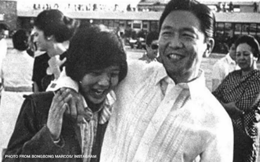 Ferdinand Marcos Jr., seen here with his late dictator father, is the frontrunner in pre-presidential election surveys. INQUIRER FILE