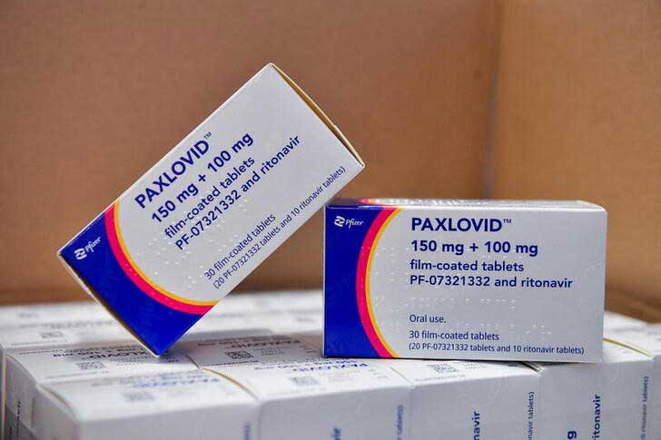 Coronavirus disease (COVID-19) treatment pill Paxlovid is seen in boxes, at Misericordia hospital in Grosseto, Italy, February 8, 2022. REUTERS/Jennifer Lorenzini