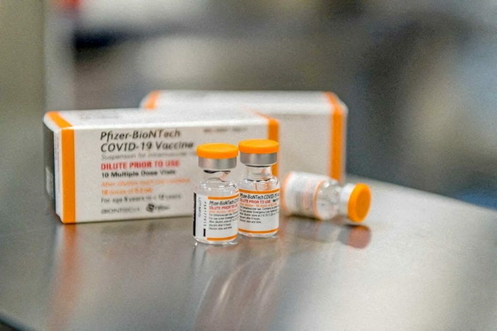 Pfizer/BioNTech's new pediatric COVID-19 vaccine vials are seen in this undated handout photo. Pfizer/Handout via REUTERS/File Photo