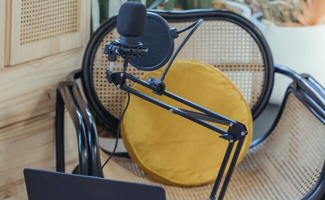 This is an overhead microphone for podcast marketing.
