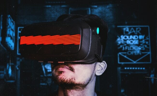 This is a person wearing a VR headset.