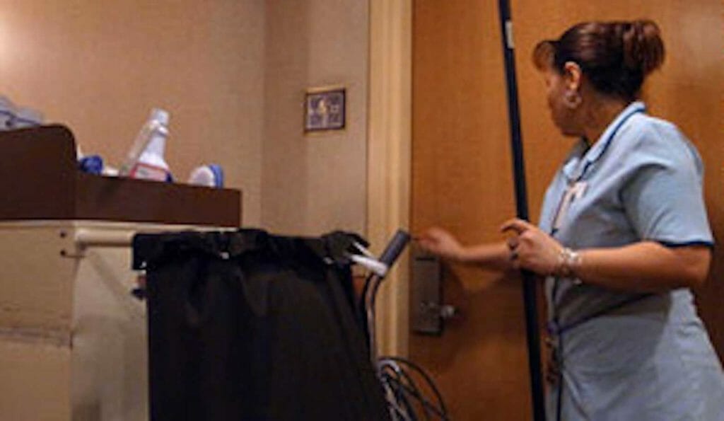 Hotel housekeepers want customers to know that rejecting daily room cleaning is making their work harder and threatening their jobs and benefits. SCREENGRAB/CNN