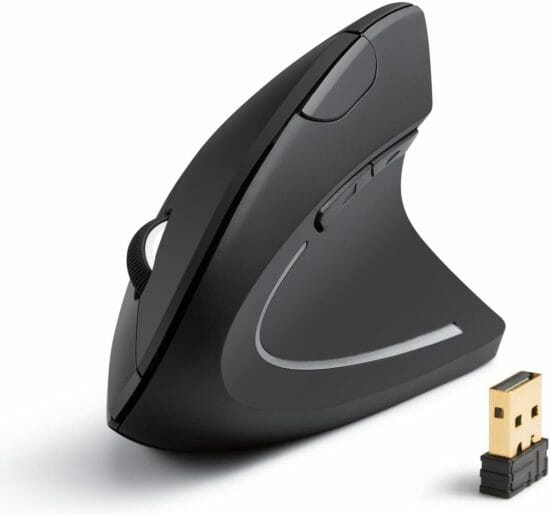 Anker 2.4G Wireless Vertical Ergonomic Optical Mouse, 800 / 1200 /1600 DPI, 5 Buttons for Laptop, Desktop, PC, MacBook - Black 