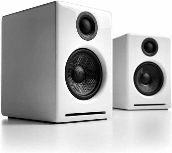 Audioengine A2+ Plus Wireless Speaker Bluetooth | Desktop Monitor Speakers | Home Music System aptX Bluetooth, 60W Powered Bookshelf Stereo Speakers | AUX Audio, USB, RCA Inputs,16-bit DAC (White)