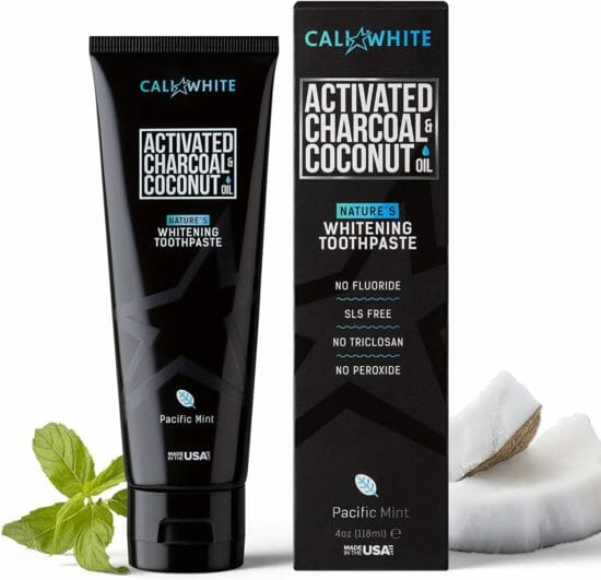  Cali White Activated Charcoal & Organic Coconut Oil Teeth Whitening Toothpaste, Made in USA, Natural Teeth Whitener, Vegan, Fluoride-Free, Sulfate-Free