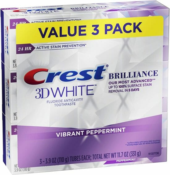 Crest 3D White Brilliance Toothpaste, Vibrant Peppermint, 3.9 Oz (Pack of 3)