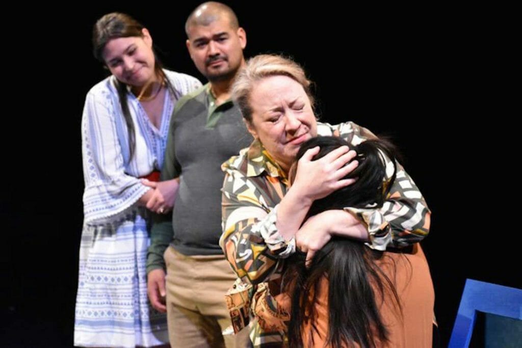 From left: Jayna Balzer, Carlos Nobleza Posas, April Fossen and Joy Asiado, in a scene from Melissa Leilani Larsons's play "Mestiza, or Mixed," playing June 9-19, 2022, at the Rose Wagner Performing Arts Center in Salt Lake City, produced by Plan-B Theatre. (Photo: Sharah Meservy)