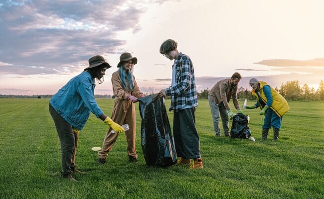 These are people helping to clean up a field.
