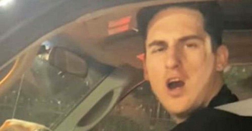 A screenshot from a video taken by Patricia Roque shows Nicholas Weber shouting at her and her mother, Nerissa, before Nerissa and her husband were attacked in a McDonald’s parking lot.(Patricia Roque)