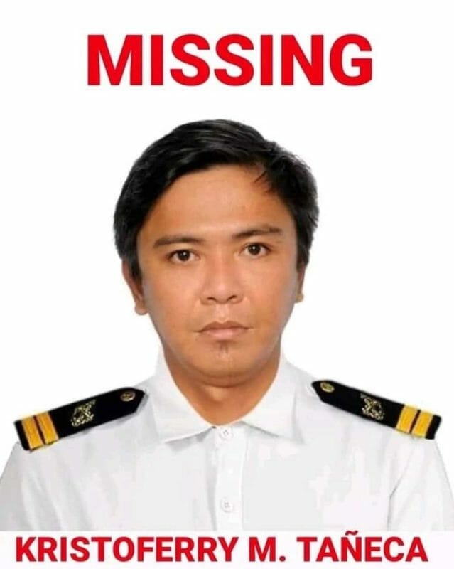  Kristoferry Mantilla Tañeca is the second Filipino seafarer declared missing from a ship in a week.