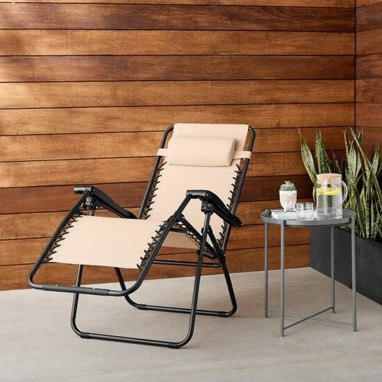 Amazon Basics Outdoor Textilene Adjustable Zero Gravity Folding Reclining Lounge Chair with Pillow, Beige