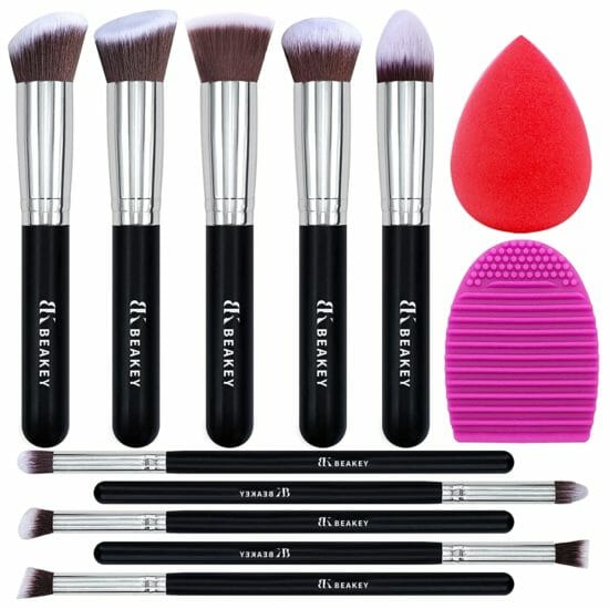 BEAKEY Makeup Brush Set Premium Synthetic Foundation Face Powder Blush Eyeshadow Kabuki Brush Kit, Makeup Brushes with Makeup Sponge and Brush Cleaner