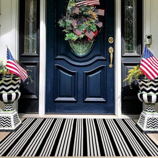  EARTHALL Black and White Striped Rug 27.5 x 43 Inches Cotton Hand-Woven Reversible Foldable Washable Outdoor Rug Stripe for Layered Door Mats Porch/Front