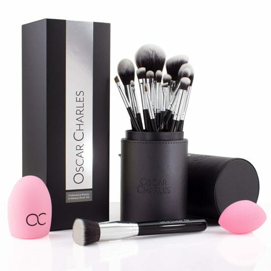 Oscar Charles Professional Makeup Brush Set: 17-Piece: with Beauty Blender, Brush Cleaner, Stylish Brush Case, Presented in a Beautiful Gift Box - Silver