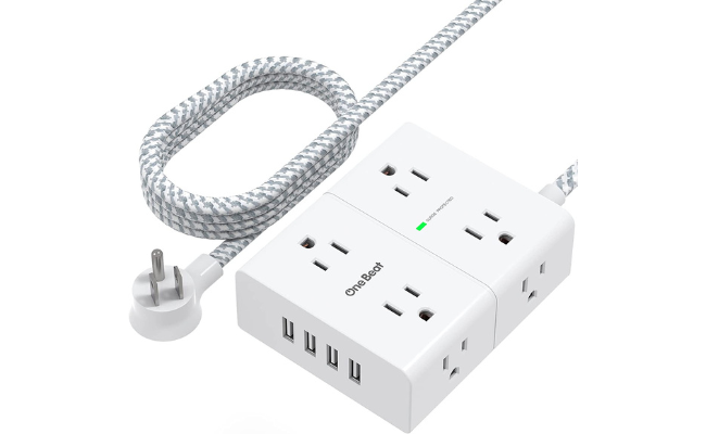 Power Strip Surge Protector with USB, 8 Widely Outlets 4 USB Ports 5Ft Extension Cord with Flat Plug, 3 Sided Wall Outlets Extender USB Desktop Charging