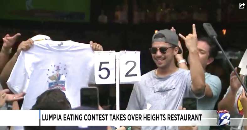  Chris Nguyen representing poke joint Seaside Poke won by successfully downing 52 lumpias. SCREENGRAB