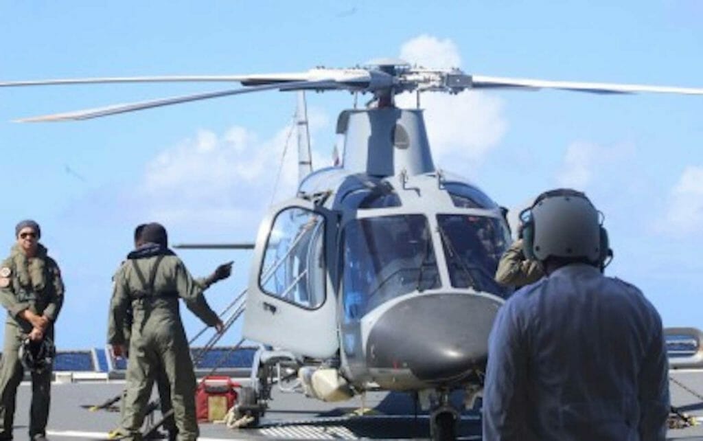 The Philippine Navy's AW-109 helicopter being prepared its participation in the combined anti-submarine warfare exercise during the sea phase of the Rim of the Pacific (RIMPAC) 2022 on July 14, 2022. During the exercise, personnel on board a surface or air lvesse trained to recognize a submarine maneuvering broached and submerged at periscope depth. (Philippine Navy)