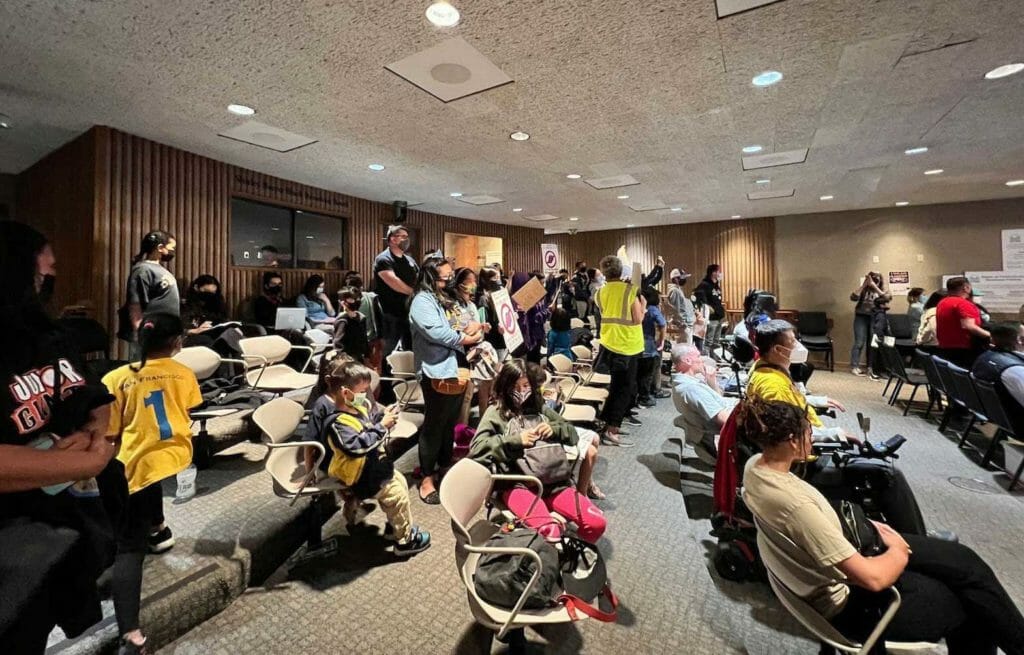 At a San Francisco School Board of Education meeting, protesters make their presence felt to make sure that their concerns and demands are heard by the board members directly. INQUIRER/Justin Katigbak