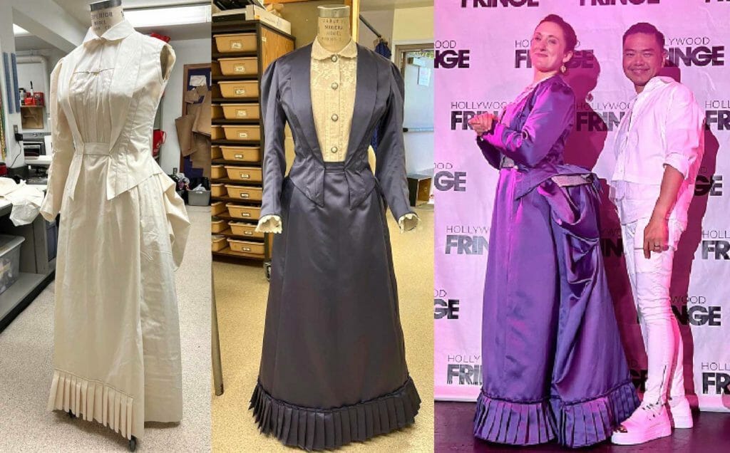 Progressing stages of Raven Ong’s (right) costume design for "The Ecstasy of Victoria Woodhull." CONTRIBUTED