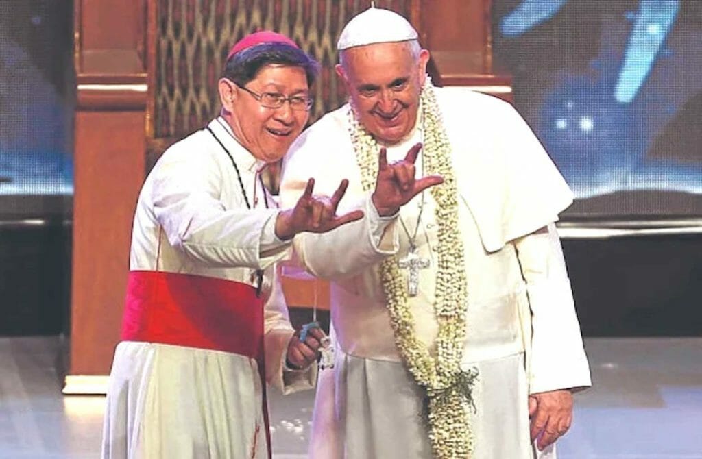 Cardinal Luis Antonio Tagle with Pope Francis during the pontiff’s visit to the Philippines in 2015. Tagle was then still the archbishop of Manila. (File photo by EDWIN BACASMAS / Philippine Daily Inquirer)