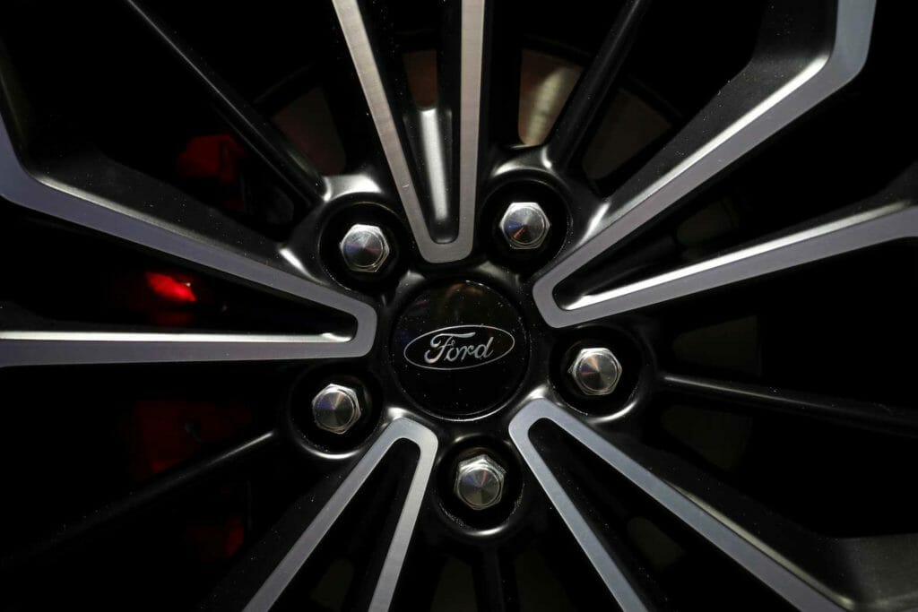 The wheel of a 2018 Ford Focus is displayed at the launch for the new model in London, Britain, April 10, 2018. REUTERS/Hannah McKay