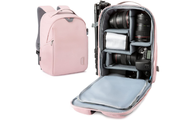 BAGSMART Camera Backpack, DSLR SLR Camera Bag Fits up to 13.3 Inch Laptop Water Resistant with Rain Cover, Tripod Holder for Women and Girls,Pink