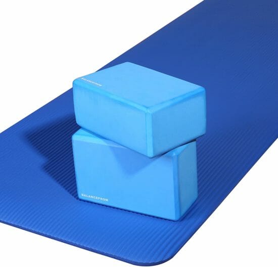 BalanceFrom GoYoga All-Purpose 1/2-Inch Extra Thick High Density Anti-Tear Exercise Yoga Mat with Carrying Strap and Yoga Blocks