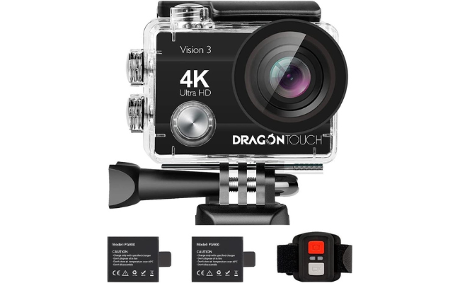 Dragon Touch 4K Action Camera 20MP Vision 3 Ultra HD Underwater 100FT Waterproof Action Camera 170° Wide Angle 4X Zoom Sports Camcorder with Remote Control